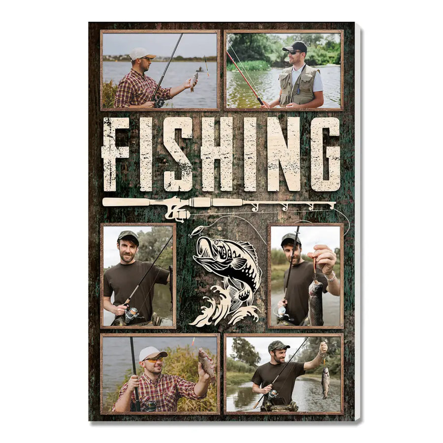 Personalized Fishing Canvas Custom Photo Wall Art for Dad or Grandpa Gift Fisherman on Birthday Father’s Day - 9x12
