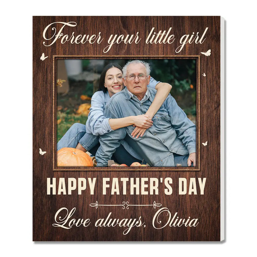 Personalized Forever Your Little Girl Canvas Wall Art Custom Photo Gift for Dad on Fathers Day - 11x14