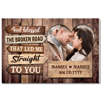 Personalized God Blessed the Broken Road Canvas - Custom Couple Wall Art Romantic Anniversary Gift - 12x9
