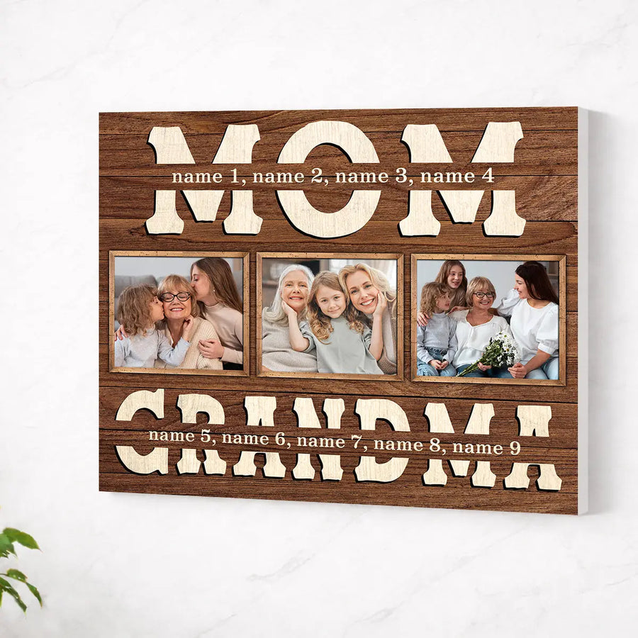 Personalized Grandma Canvas Prints - Gift for - Custom Photo Collage Wall Art - No Frame / 14x11