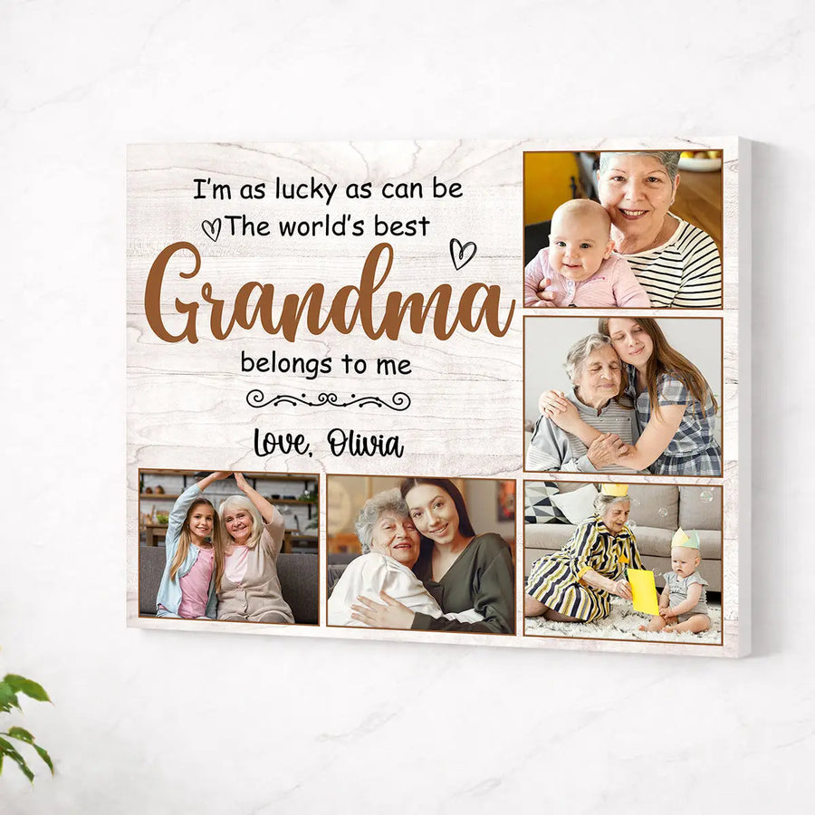 Personalized Grandma Canvas Prints - Gift for - The World’s Best Belong To Me - No Frame / 14x11