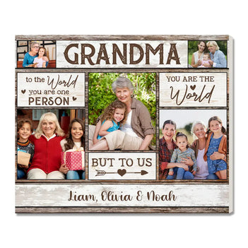 Personalized Grandma To The World You Are One Person Canvas Wall Art Custom Picture Gift For Mom Nana From Family