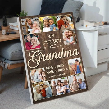 Personalized Grandma We Love You Canvas Custom Photo Wall Art Gift From Grandson And Granddaughter Mother’s Day Idea