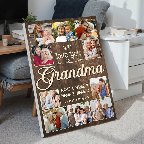 Personalized Grandma We Love You Canvas Custom Photo Wall Art Gift From Grandson And Granddaughter Mothers Day Idea