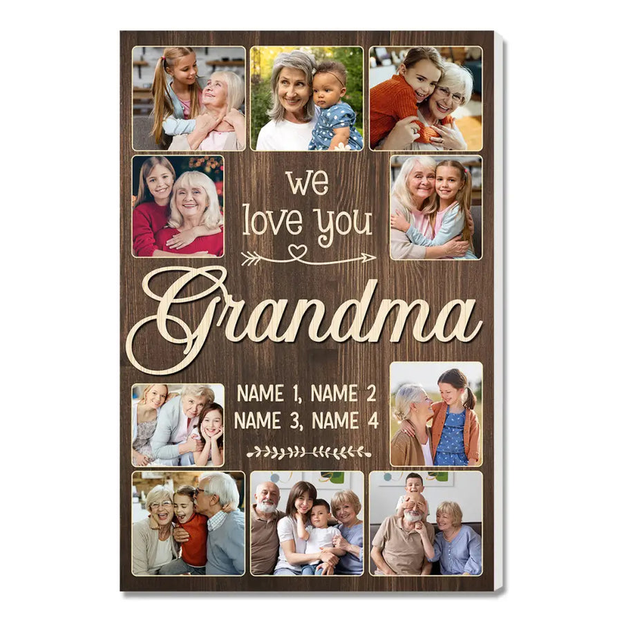 Personalized Grandma We Love You Canvas Custom Photo Wall Art Gift From Grandson And Granddaughter Mother’s Day Idea