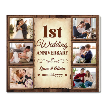 Personalized Happy 1st Wedding Anniversary Canvas Wall Art Celebrating Husband And Wife Together With Memories Custom
