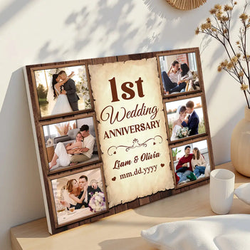 Personalized Happy 1st Wedding Anniversary Canvas Wall Art Celebrating Husband And Wife Together With Memories Custom