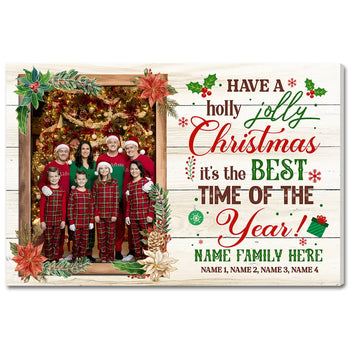 Personalized Have A Holly Jolly Christmas Canvas Custom Photo Wall Art Family Gift Idea