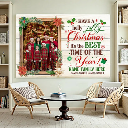 Personalized Have A Holly Jolly Christmas Canvas Custom Photo Wall Art Family Gift Idea