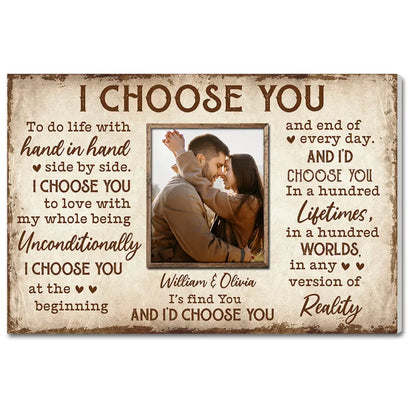 Personalized I Choose You Couple Canvas Wall Art Custom Photo Anniversary Gift For Husband And Wife Romantic Home Decor