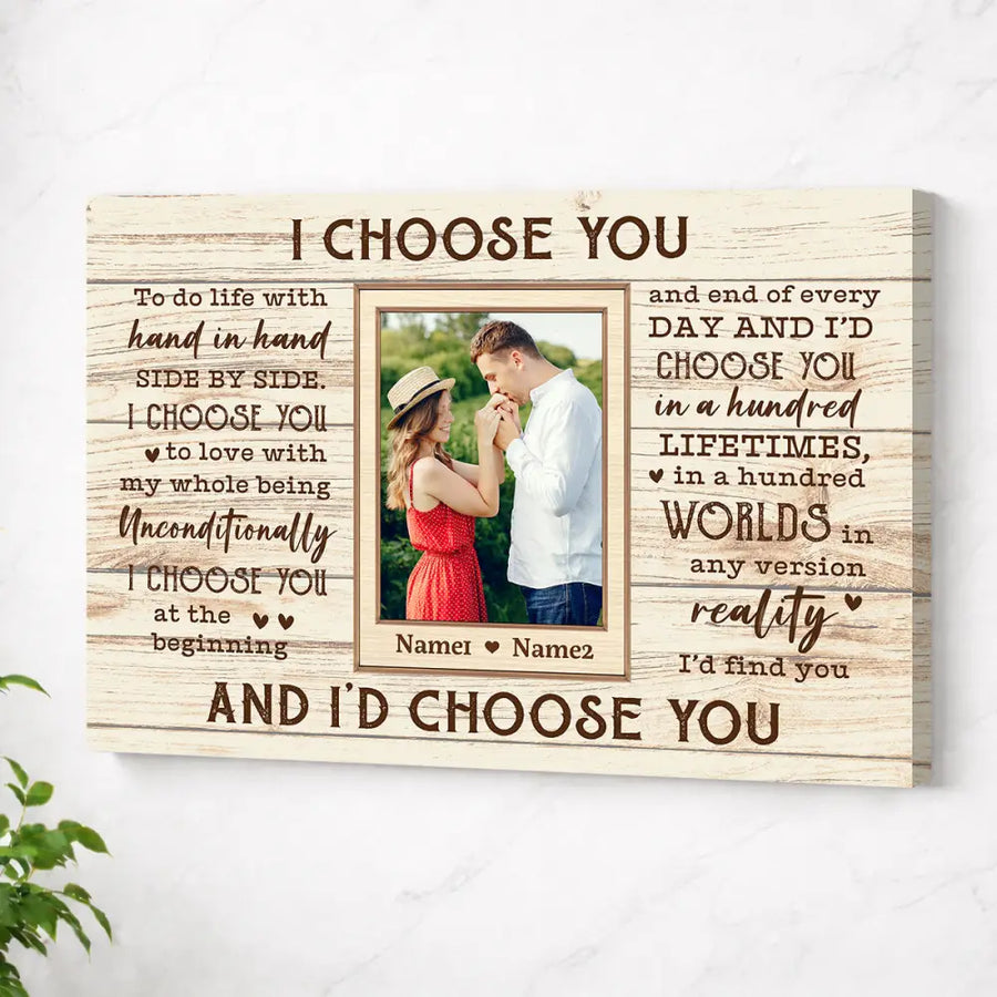 Personalized I Choose You Couple Canvas Wall Art Custom Photo Gift For Anniversary Love Present Husband And Wife