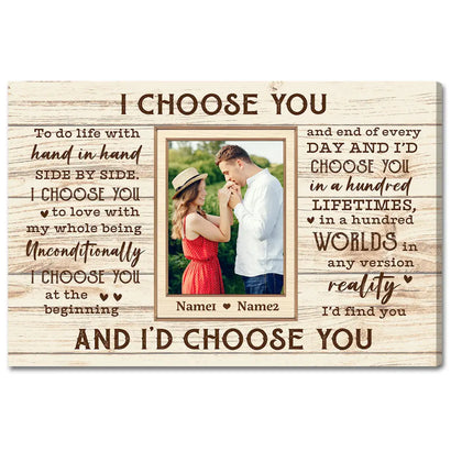 Personalized I Choose You Couple Canvas Wall Art Custom Photo Gift For Anniversary Love Present Husband And Wife