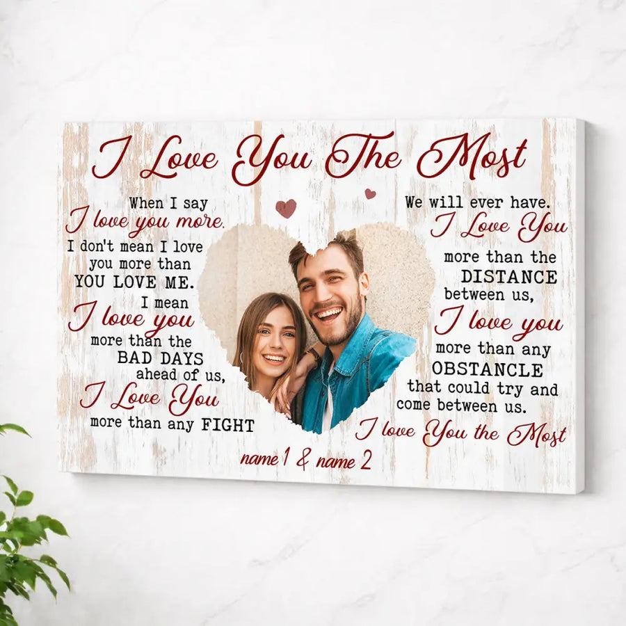 Personalized I Love You The Most Canvas Wall Art Custom Photo For Couple Anniversary Gift Husband And Wife - No Frame