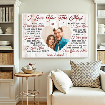 Personalized I Love You The Most Canvas Wall Art Custom Photo For Couple Anniversary Gift Husband And Wife - 12x9