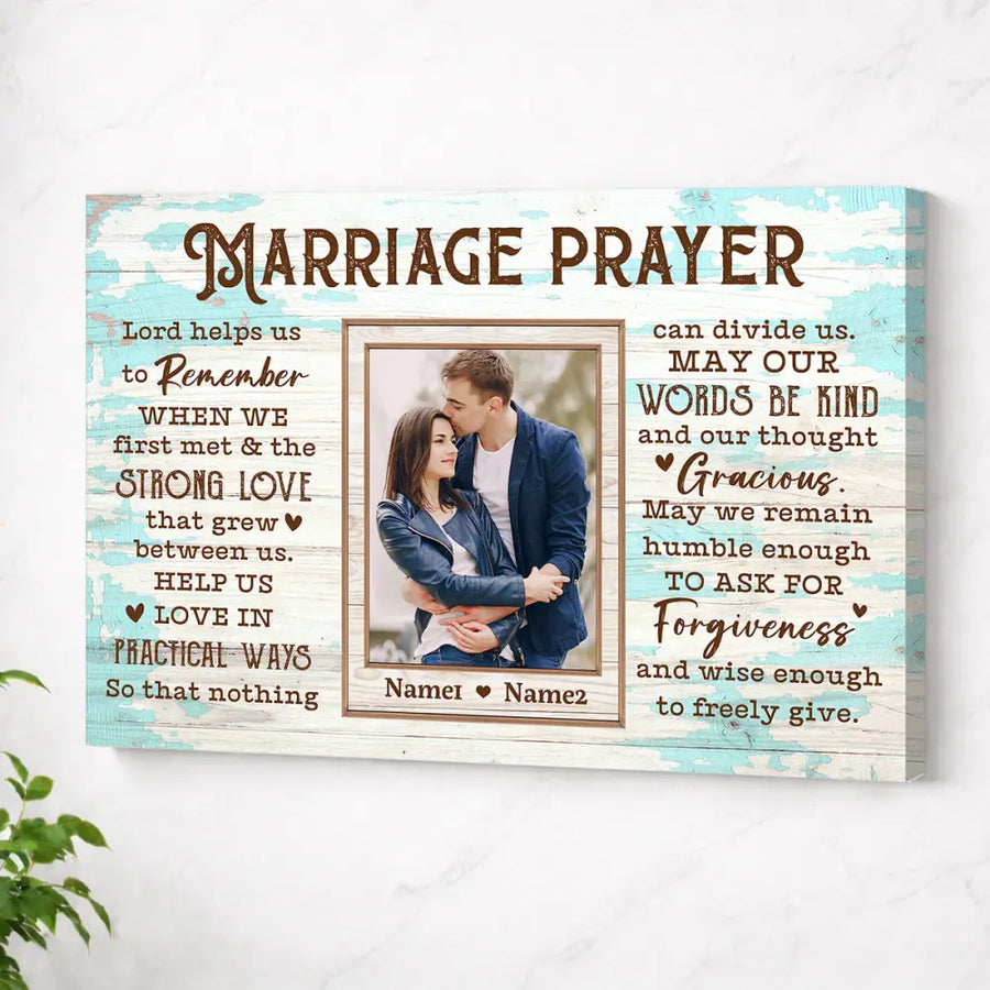Personalized Marriage Prayer Canvas Wall Art Custom Photo Anniversary Gift For Husband And Wife Couple Decor Keepsake