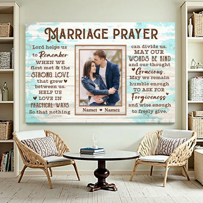 Personalized Marriage Prayer Canvas Wall Art Custom Photo Anniversary Gift For Husband And Wife Couple Decor Keepsake