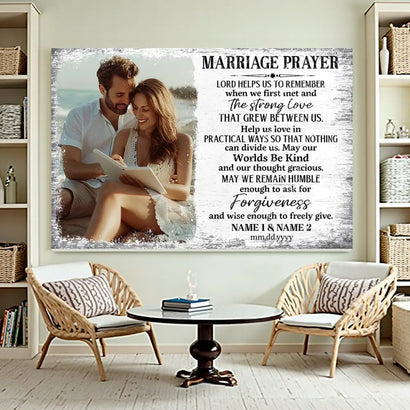 Personalized Marriage Prayer Canvas Wall Art Custom Photo Couple Anniversary Husband And Wife Romantic Gift