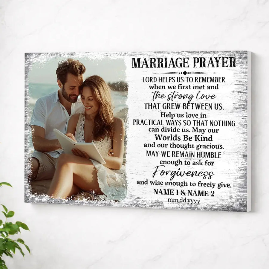 Personalized Marriage Prayer Canvas Wall Art Custom Photo Couple Anniversary Husband And Wife Romantic Gift - No Frame