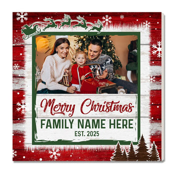 Personalized Merry Christmas Family Canvas Wall Art Custom Photo Gift For Home Decor - 12x12