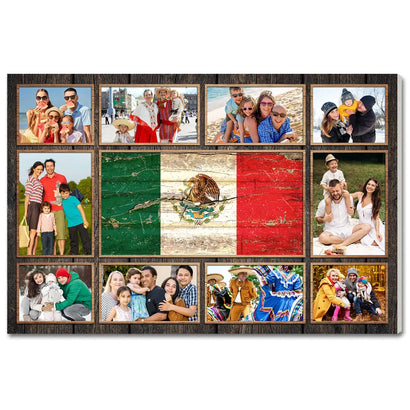 Personalized Mexican Family Canvas Wall Art Custom Photo Collage Gift Mexico Flag Meaningful Keepsake For Home