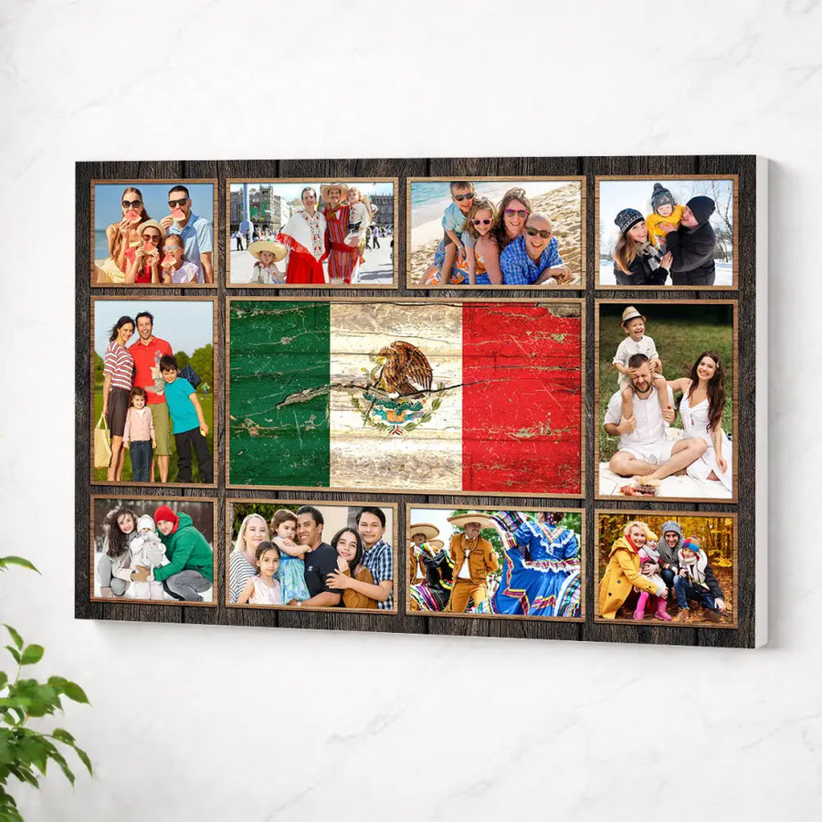 Personalized Mexican Family Canvas Wall Art Custom Photo Collage Gift Mexico Flag Meaningful Keepsake For Home