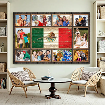 Personalized Mexican Family Canvas Wall Art Custom Photo Collage Gift Mexico Flag Meaningful Keepsake For Home