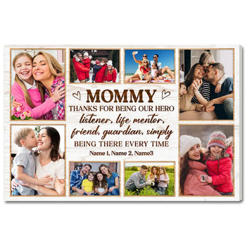 Personalized Mom Thanks For Being Our Hero Canvas Wall Art Custom Photo Appreciation Decor Mother’s Day Gift
