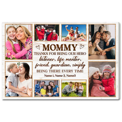 Personalized Mom Thanks For Being Our Hero Canvas Wall Art Custom Photo Appreciation Decor Mother’s Day Gift
