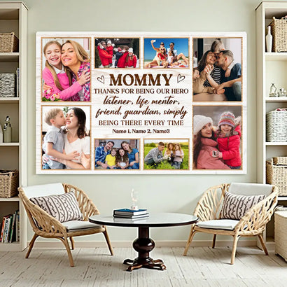 Personalized Mom Thanks For Being Our Hero Canvas Wall Art Custom Photo Appreciation Decor Mother’s Day Gift