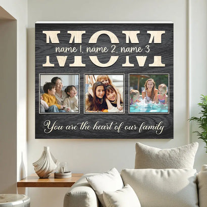Personalized Mom You Are The Heart Of Our Family Canvas Wall Art Custom Photo Gift For Mother’s Day Birthday Form Son