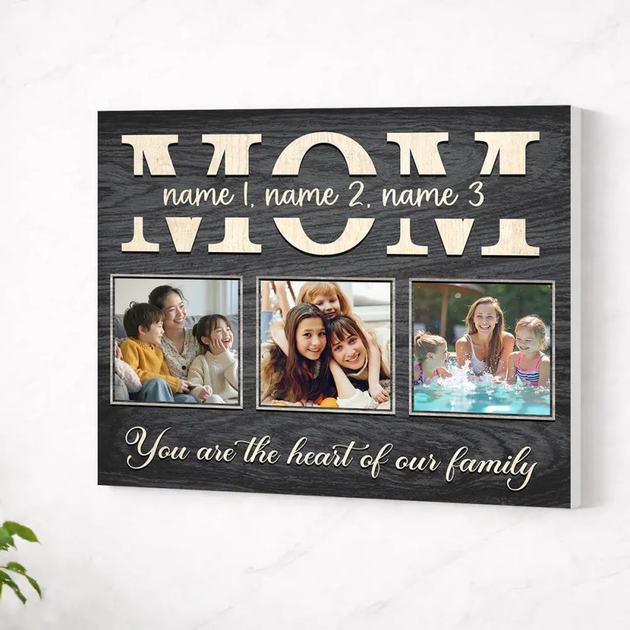 Personalized Mom You Are The Heart Of Our Family Canvas Wall Art Custom Photo Gift For Mother’s Day Birthday Form Son