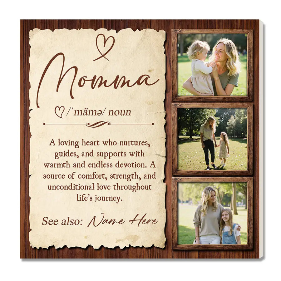 Personalized Momma Definition Canvas Custom Photo Gift for Mom Mothers Day or Birthday Present - 12x12
