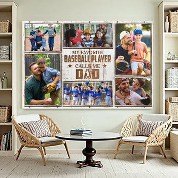 Personalized My Favorite Baseball Players Calls Me Dad Canvas Wall Art Custom Photo Collage Father’s Day Gift Fun