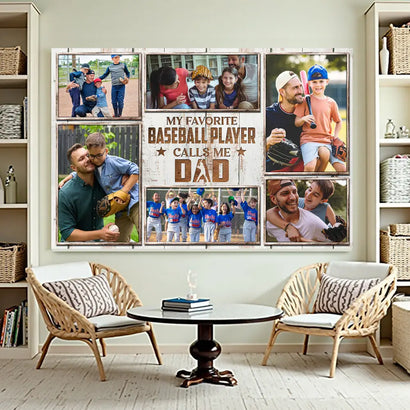 Personalized My Favorite Baseball Players Calls Me Dad Canvas Wall Art Custom Photo Collage Father’s Day Gift Fun