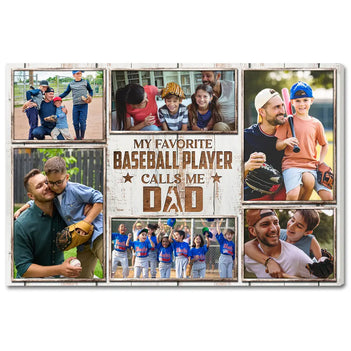 Personalized My Favorite Baseball Players Calls Me Dad Canvas Wall Art Custom Photo Collage Father’s Day Gift Fun
