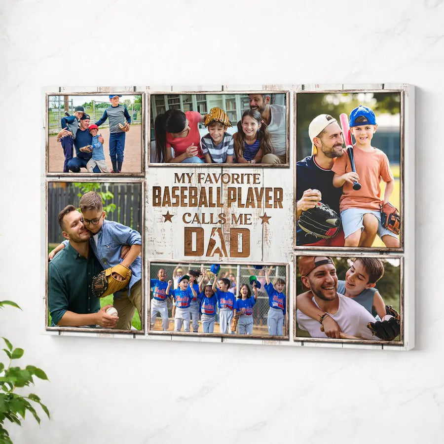 Personalized My Favorite Baseball Players Calls Me Dad Canvas Wall Art Custom Photo Collage Father’s Day Gift Fun