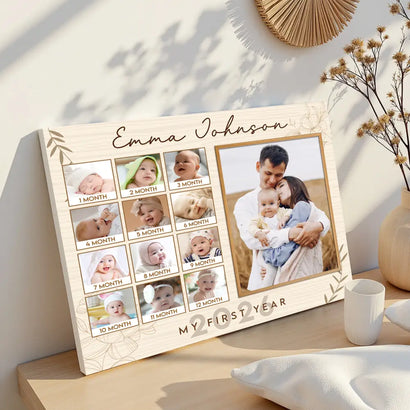 Personalized My First Year 2026 Canvas Custom Photo Birthday Keepsake for Baby - 14x11