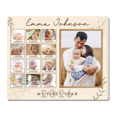 Personalized My First Year 2026 Canvas Custom Photo Birthday Keepsake for Baby - 14x11