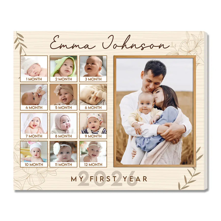 Personalized My First Year 2026 Canvas Custom Photo Birthday Keepsake for Baby - 14x11