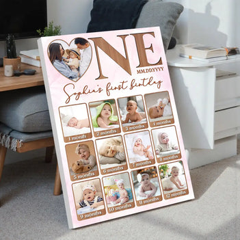 Personalized One First Birthday Canvas Custom Photo Wall Art Gift For Baby - 9x12