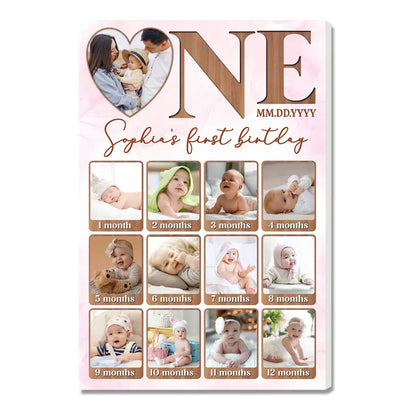 Personalized One First Birthday Canvas Custom Photo Wall Art Gift For Baby - 9x12