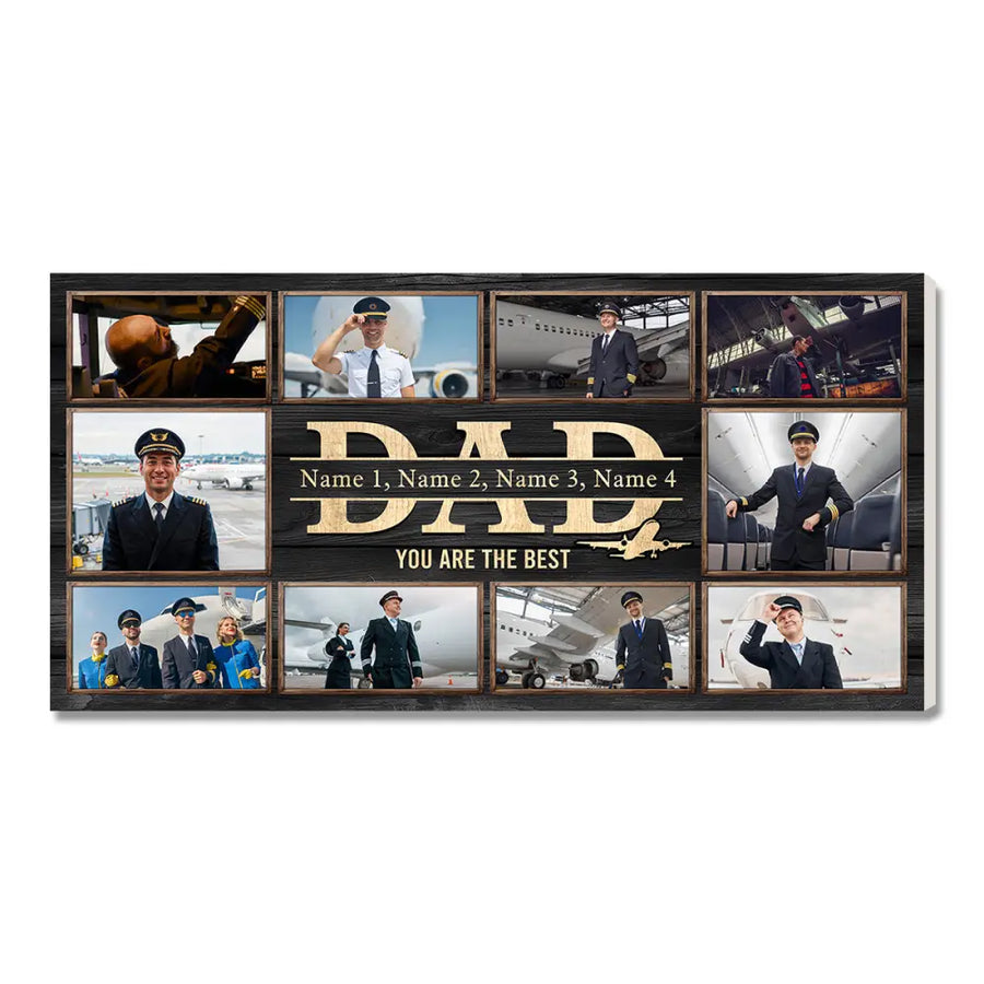 Personalized Pilot Dad Canvas Custom Photo Wall Art Father’s Day Gift for Aviation Father - 20x10