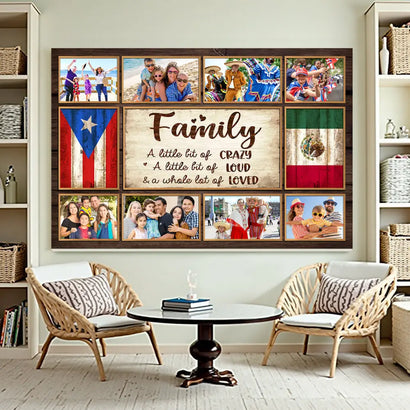 Personalized Puerto Rican Mexican Family Canvas Wall Art Custom Photo Collage Gift With Rico Mexico Flag