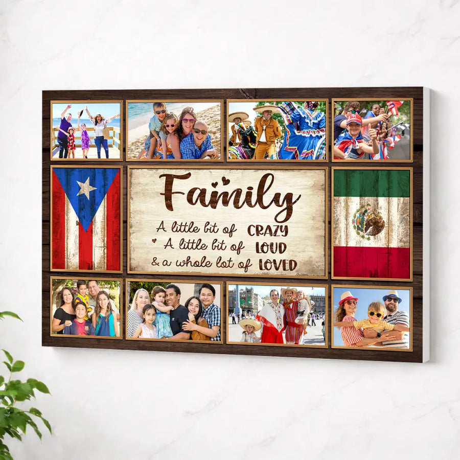 Personalized Puerto Rican Mexican Family Canvas Wall Art Custom Photo Collage Gift With Rico Mexico Flag - No Frame