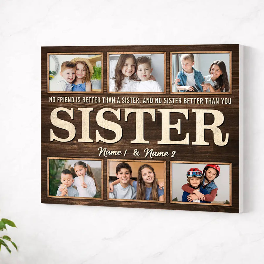 Personalized Sister Canvas Custom Photo Gift for Big from Brother Birthday or Christmas Present - No Frame / 14x11