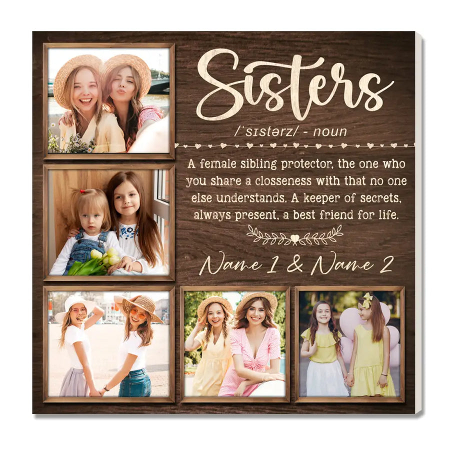 Personalized Sisters Definition Canvas Custom Photo Gift for Sister or Bestie Birthday Christmas Present - 12x12