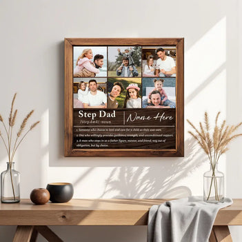 Personalized Stepdad Definition Canvas Custom Photo Gift for Father’s Day or Birthday Present - 12x12