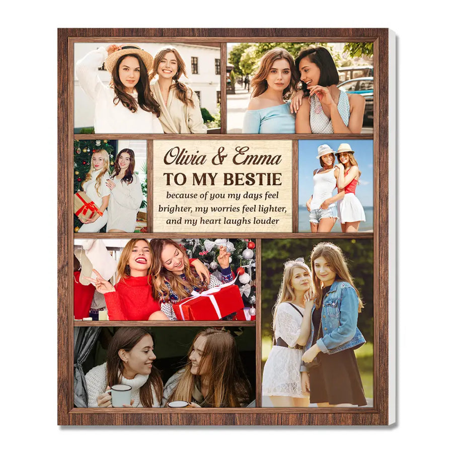 Personalized To My Bestie Canvas Custom Photo Wall Art Gift for Best Friends and BFFs - 11x14