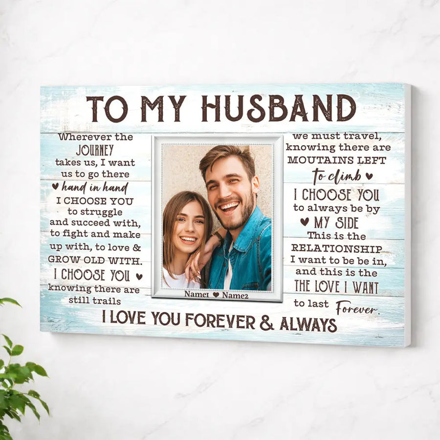 Personalized To My Husband Canvas Wall Art Custom Photo Couple Love Anniversary Gift For And Wife - No Frame / 12x9