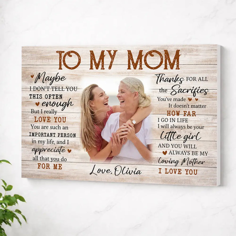 Personalized To My Mom Canvas Wall Art For Mother And Daughter Custom Photo Gift Loving On Mother’s Day - No Frame